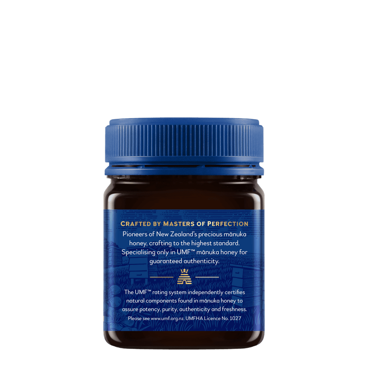 Słoik miodu manuka Haddrell's UMF 16+ 250 g, bok prawy