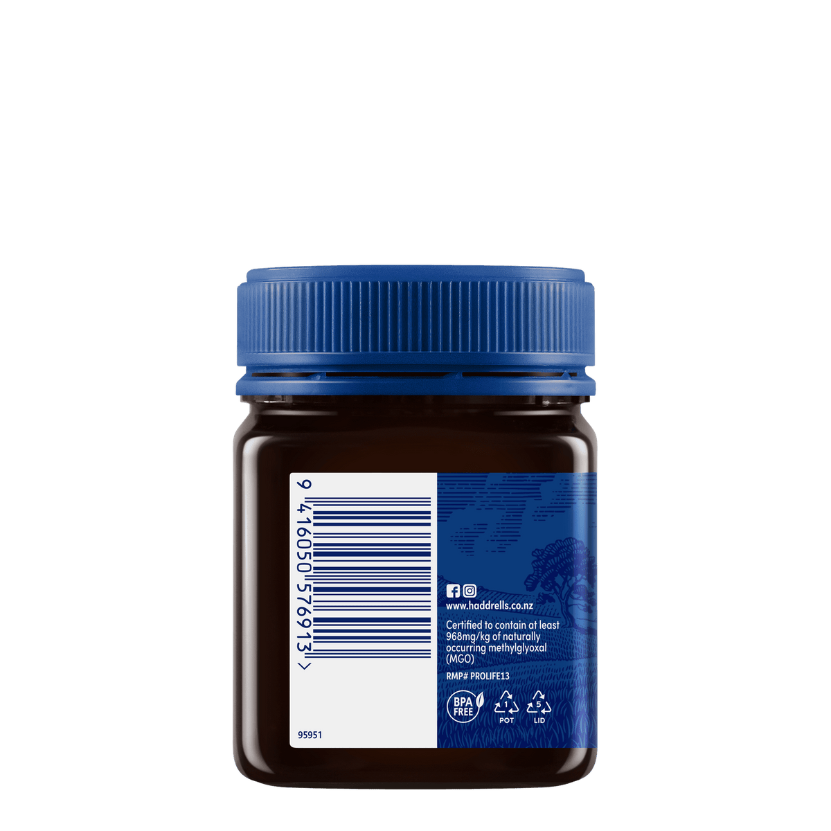 Haddrell's Miód manuka UMF 22+ MGO 968+ 250g - bok lewy